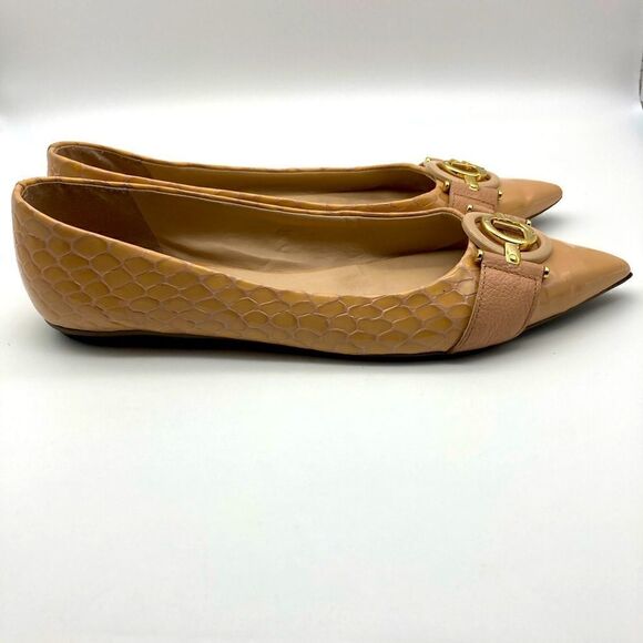 Jorge Bischoff Patent Leather Beige Flats Size 7 - Picture 1 of 12